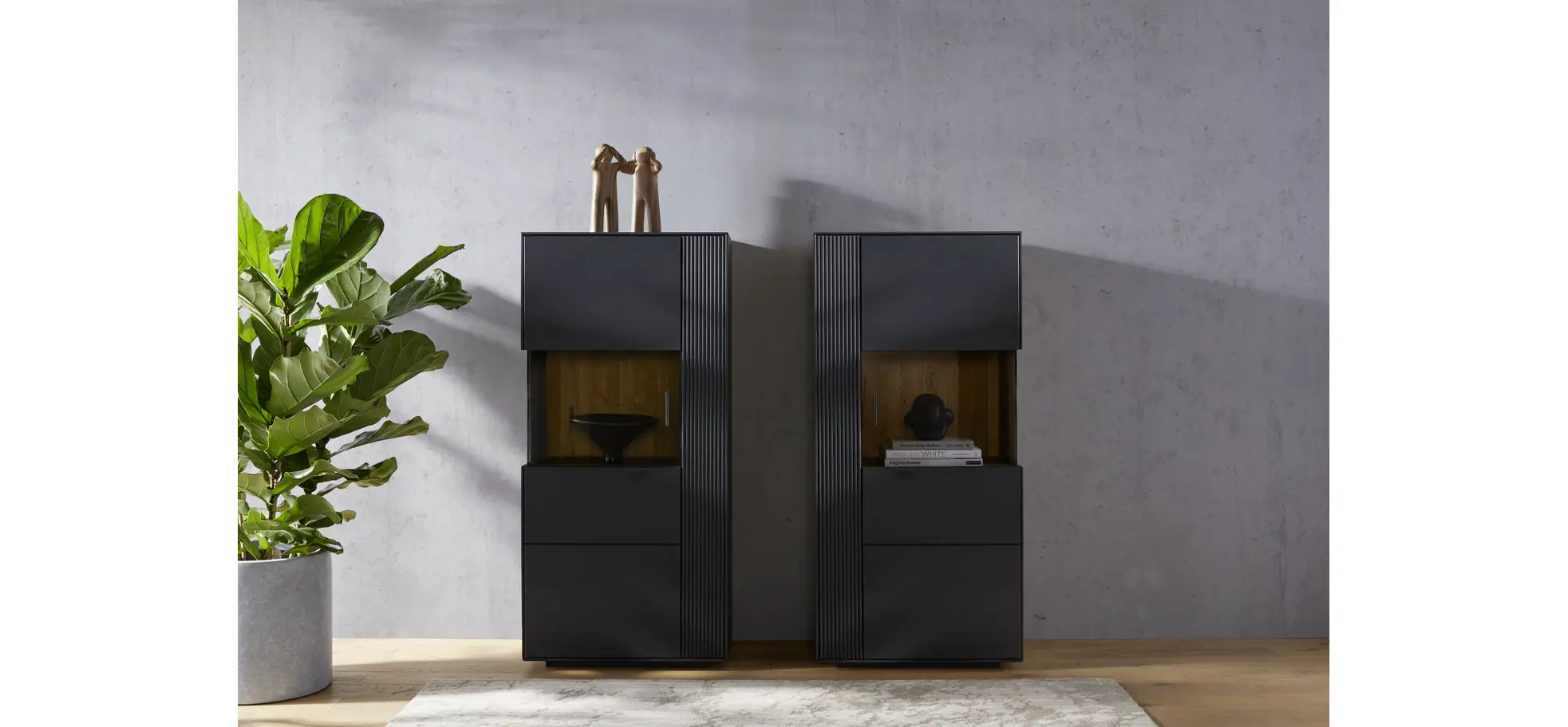 Vitrine Estana - Eiche massiv, Anthrazit