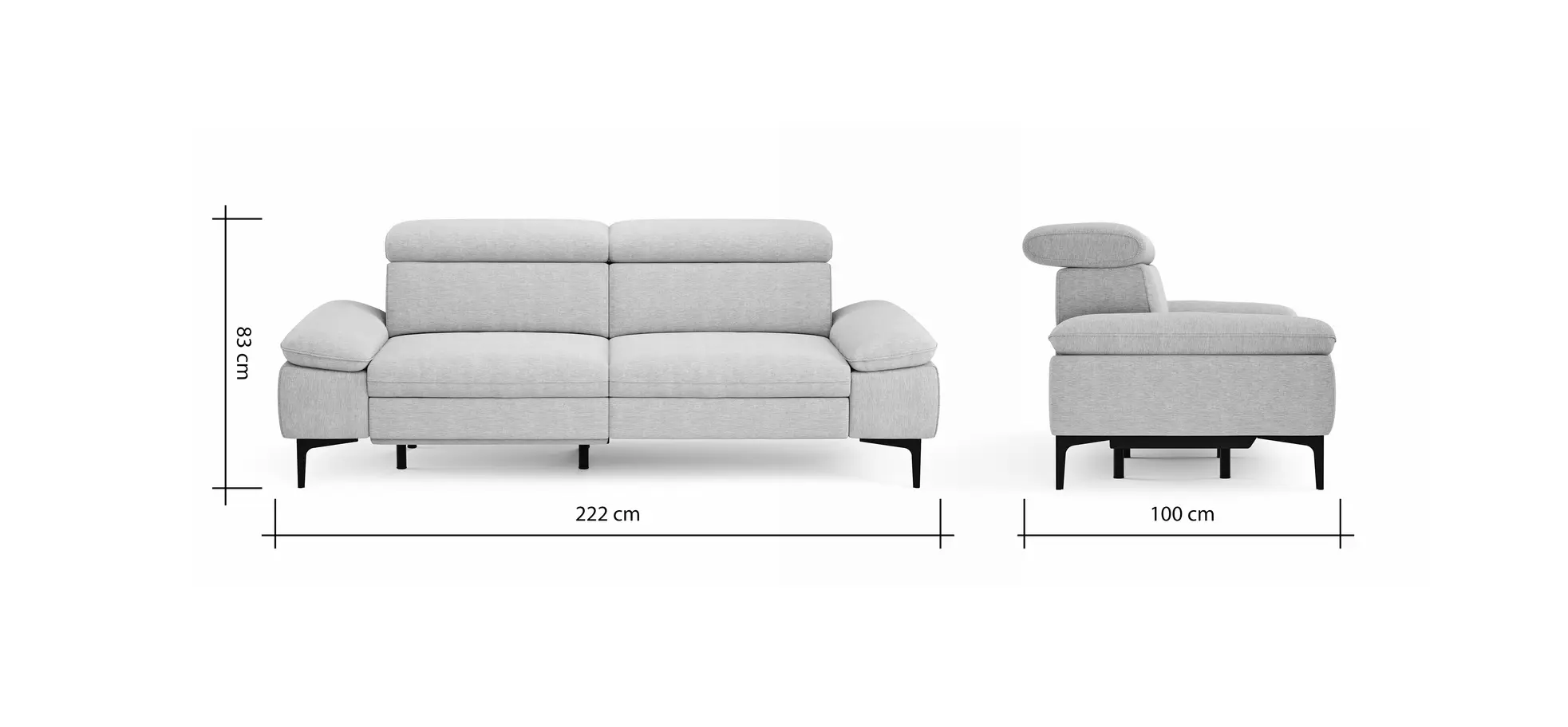 Sofa Felipa - 3-Sitzer inkl. Relaxfunktion (motorisch) und Kopfteil verstellbar, Stoff, Natur