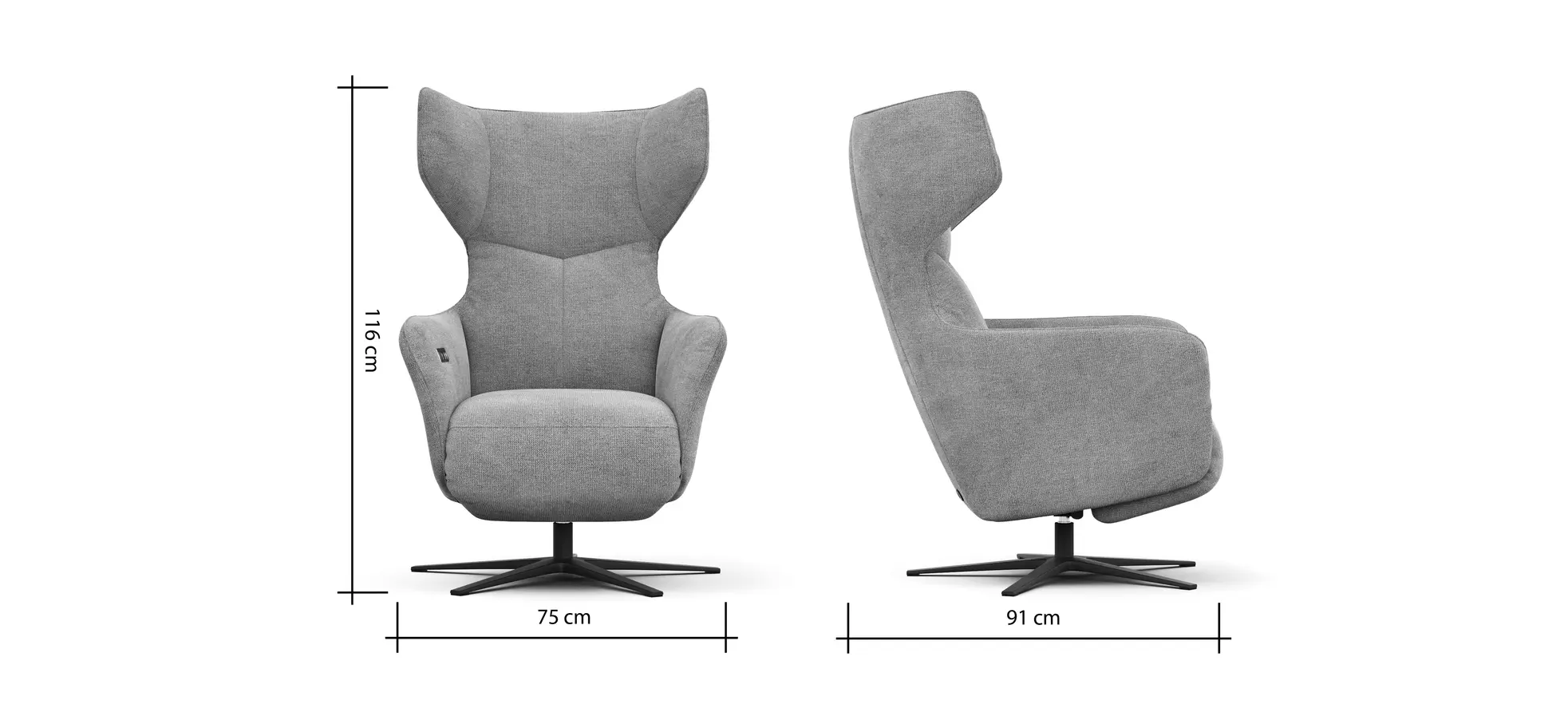 Sessel Noto Relax II - Rückenlehne und Fußteil verstellbar (motorisch), Leder, Grau