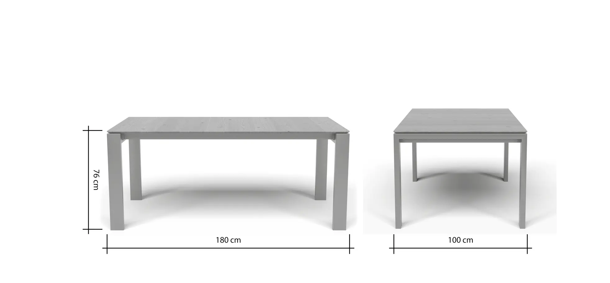 Esstisch 3400 - LB ca. 180x100 cm, ausziehbar, Asteiche massiv, 4-Fuss, Edelstahl