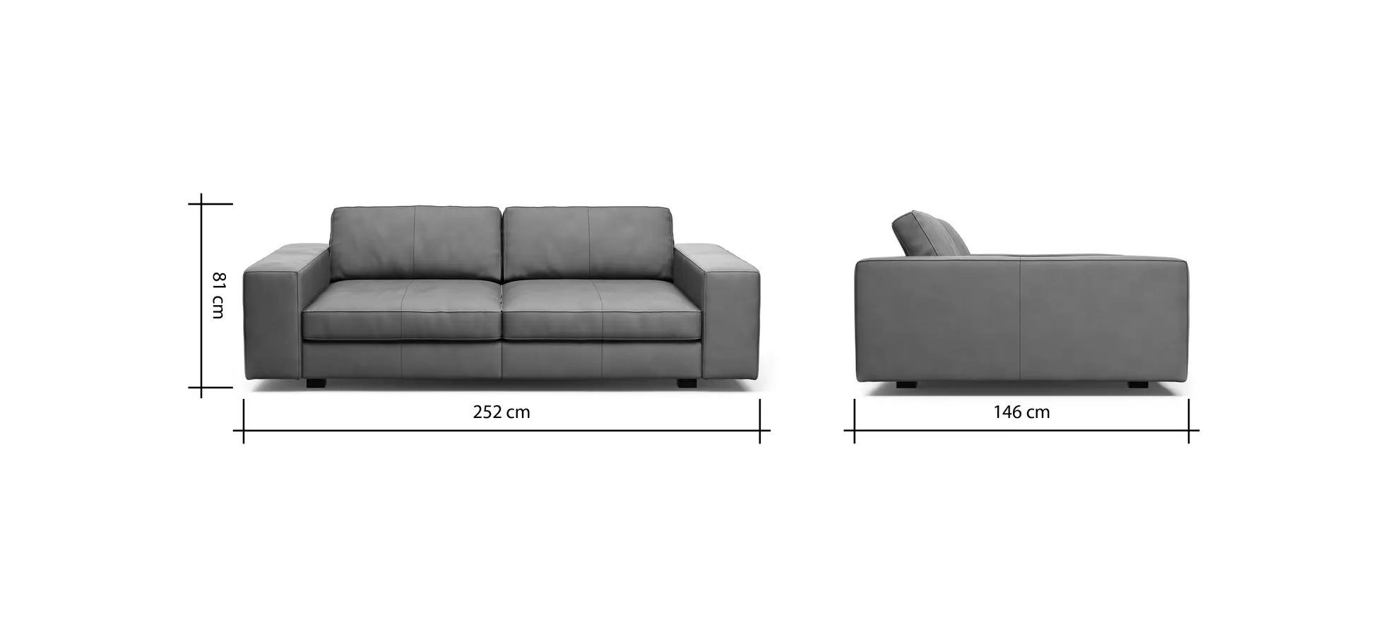 Sofa Aprino 1 - 3,5-Sitzer XXL, Dickleder, Schwarz, Armlehne Block breit