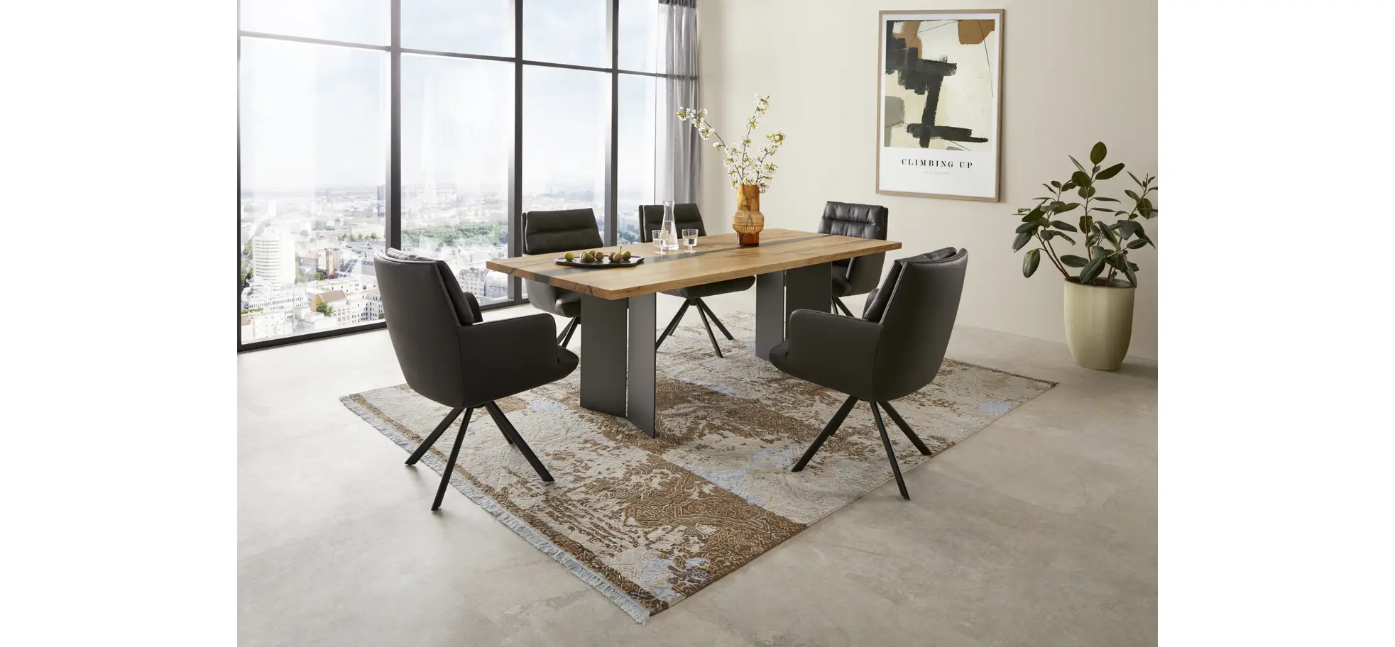 Esstisch Nera - LB ca. 220 x 110 cm, Asteiche massiv, Epoxy, Grau