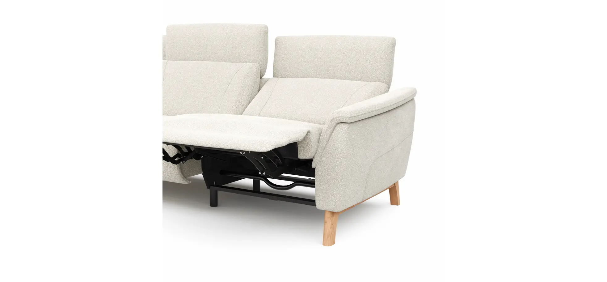 Ecksofa Nevin - Longchair links mit 2-Sitzer rechts, inkl. Relaxfunktion (motorisch) und Kopfpolsterverstellung, Stoff, Weiß
