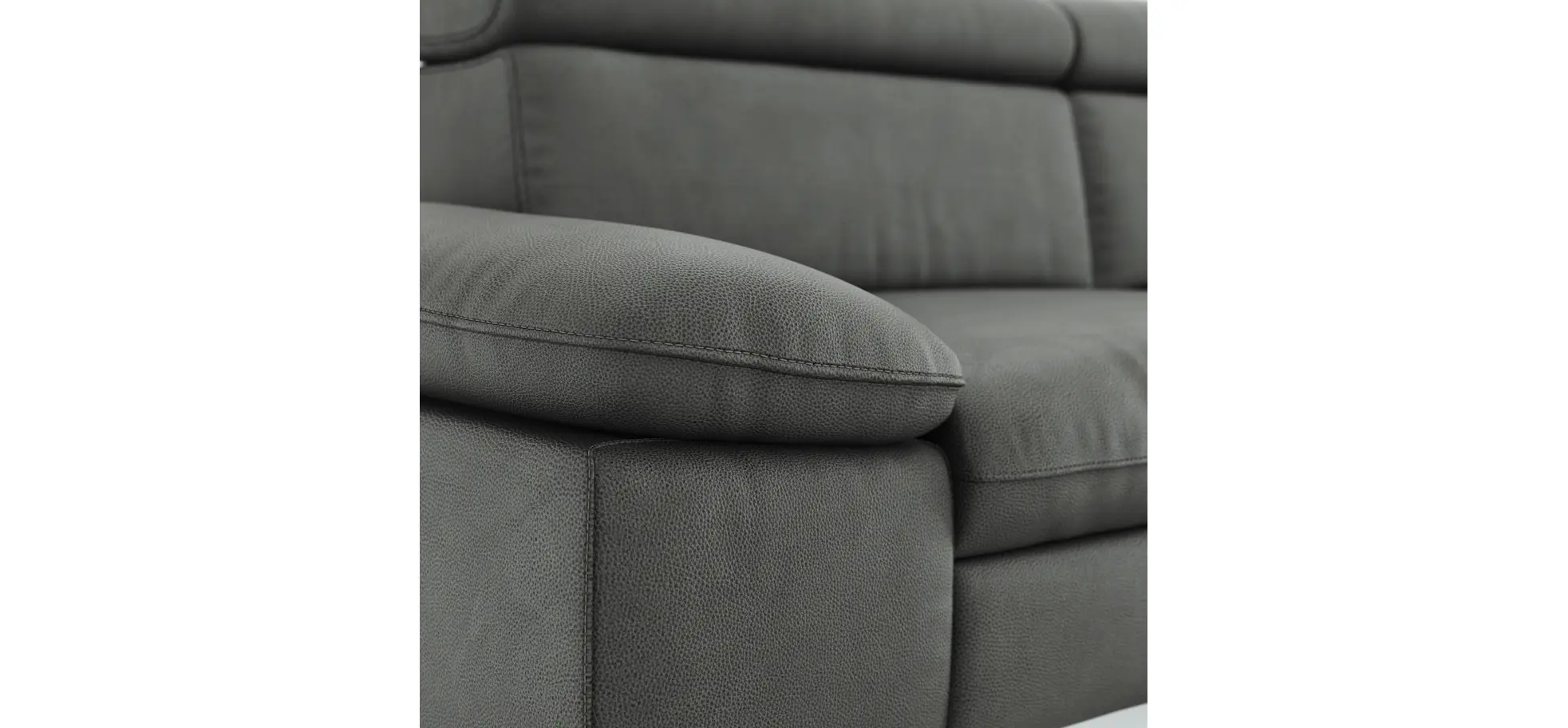 Sofa Felipa - 3-Sitzer inkl. Kopfteil verstellbar, Leder, Grau