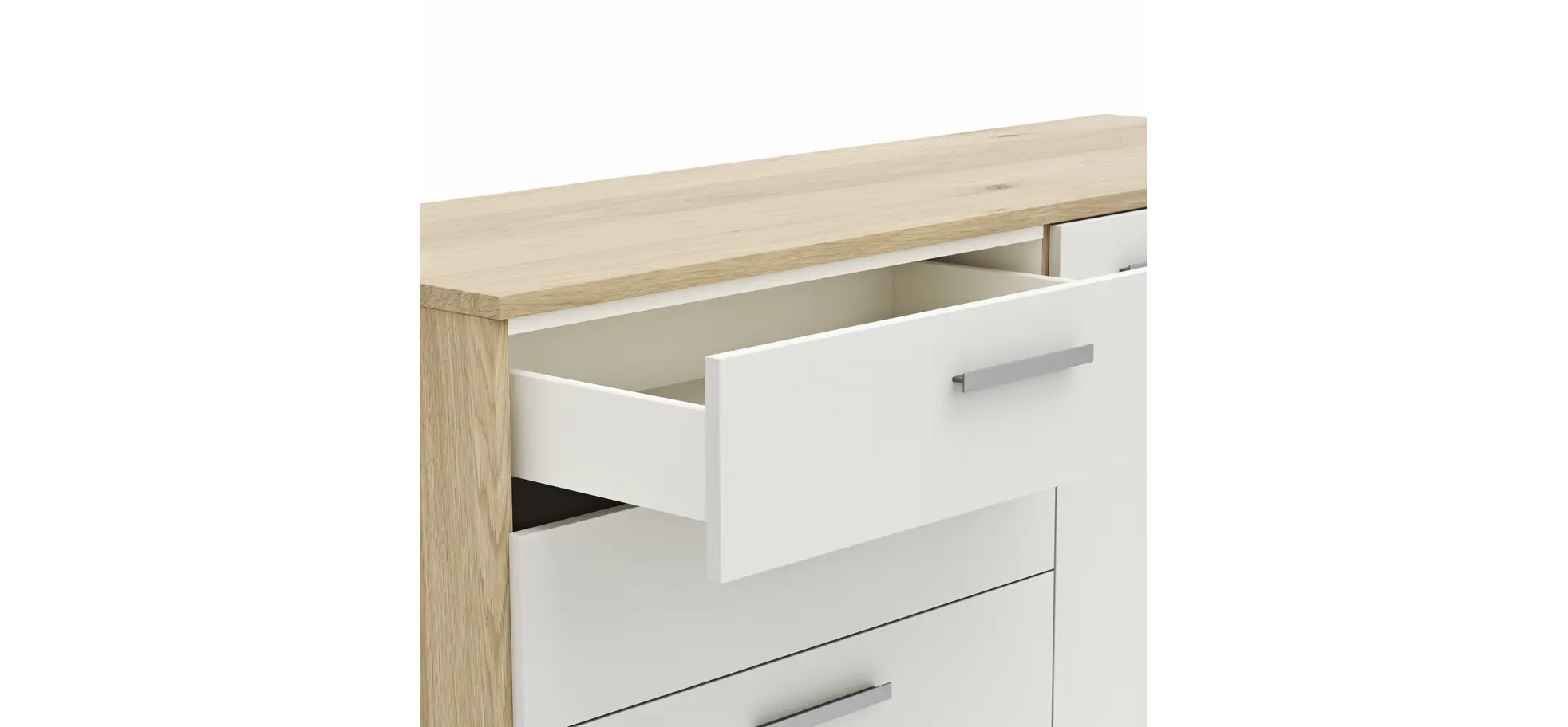 Kommode Viana - Balkeneiche furniert, Weiß