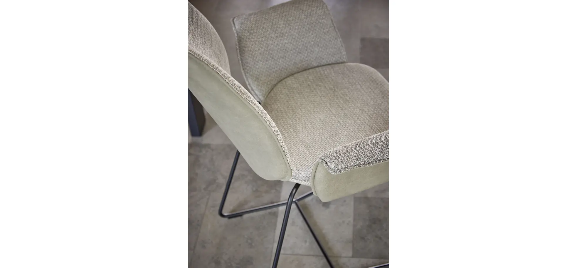 Armlehnstuhl Penthouse - Stoff, Hellgrau, Leder, Steingrau, Kufen, Anthrazit