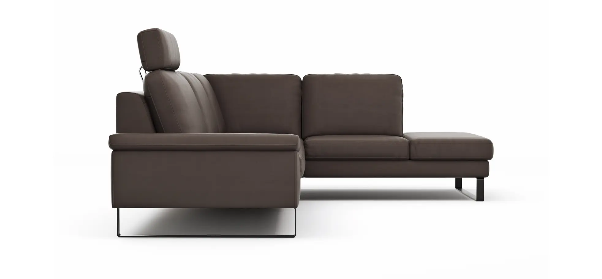 Ecksofa Enna - 3-Sitzer mit Ecke rechts, Leder Mocca