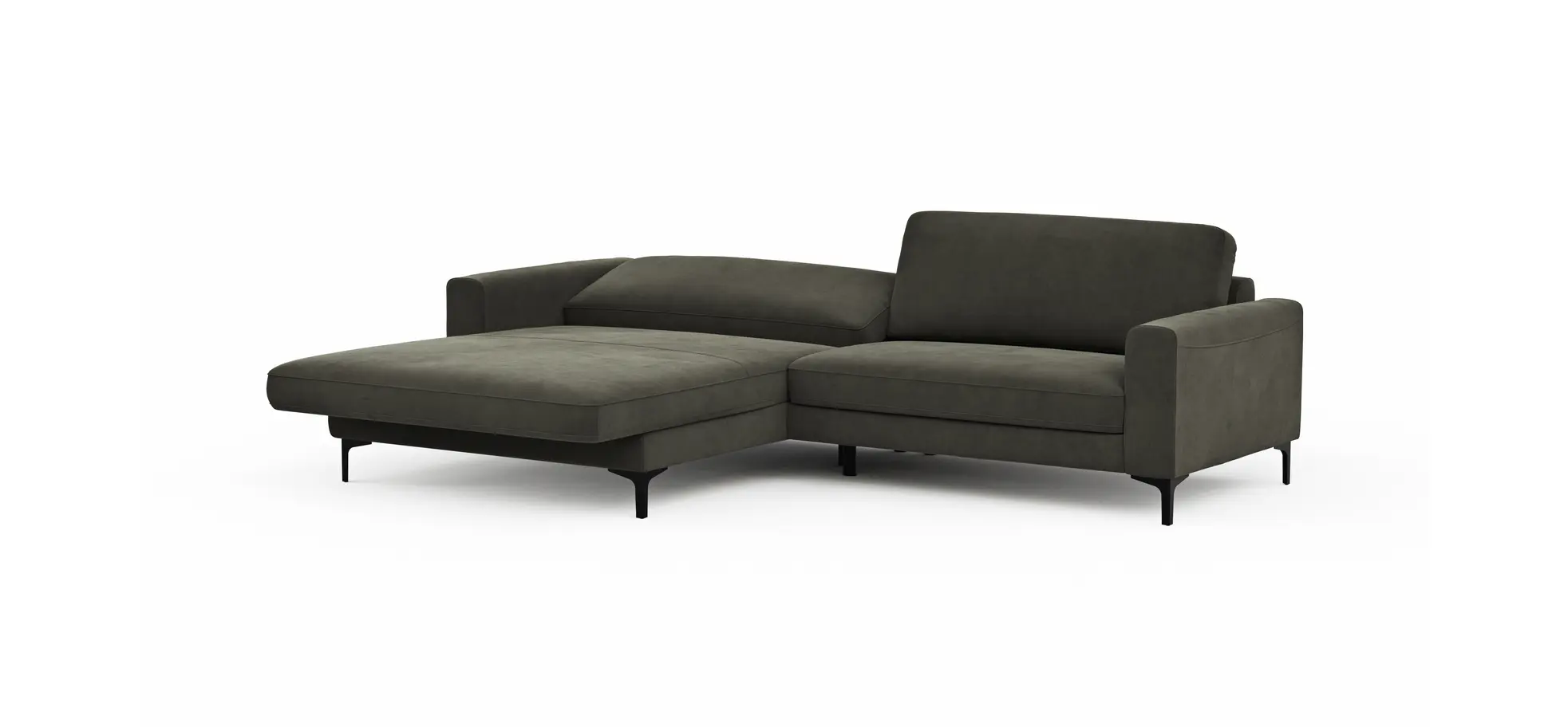 Ecksofa Oviedo - Longchair links mit 1,5-Sitzer inkl. Relaxfunktion (motorisch), Stoff, Braungrün