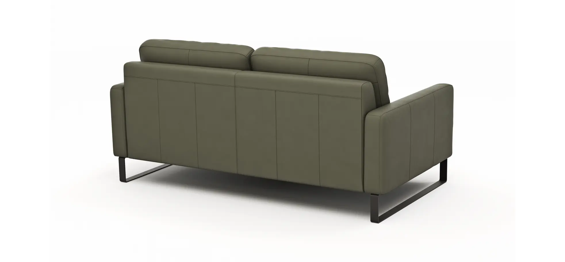 Sofa Enna - 3-Sitzer, Armlehne A, Leder, Olive, Kufe, Schwarz