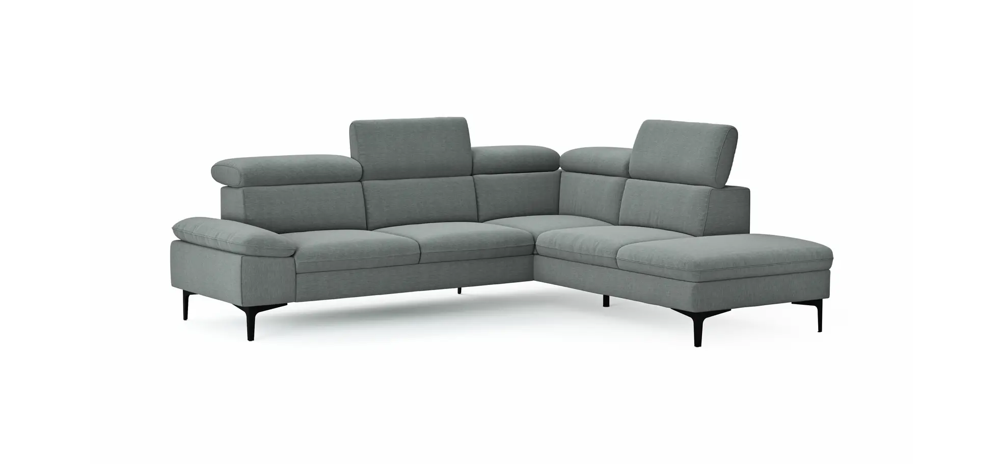 Ecksofa Felipa - 2,5-Sitzer mit Ecke rechts inkl. Kopfteil verstellbar, Stoff, Grau