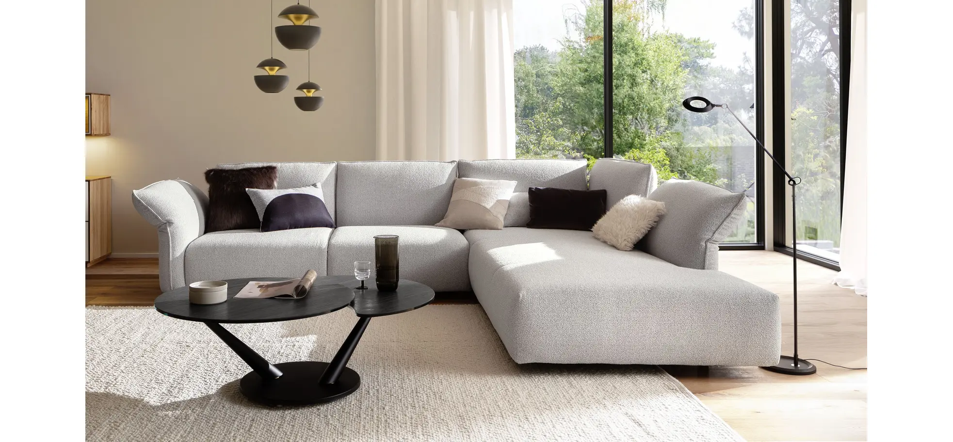 Couchtisch Spessa - LB ca. 128x80 cm, drehbar, Keramik, Anthrazit