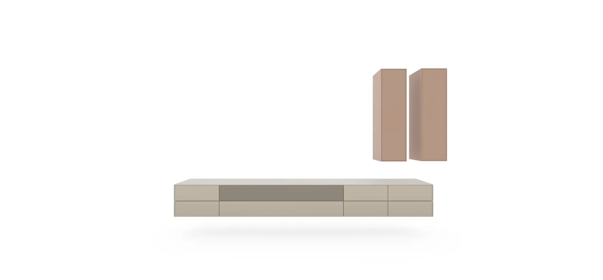 Wohnwand 3900 - Hängend, Lack matt, Kaschmir, Helles Rosa 133151