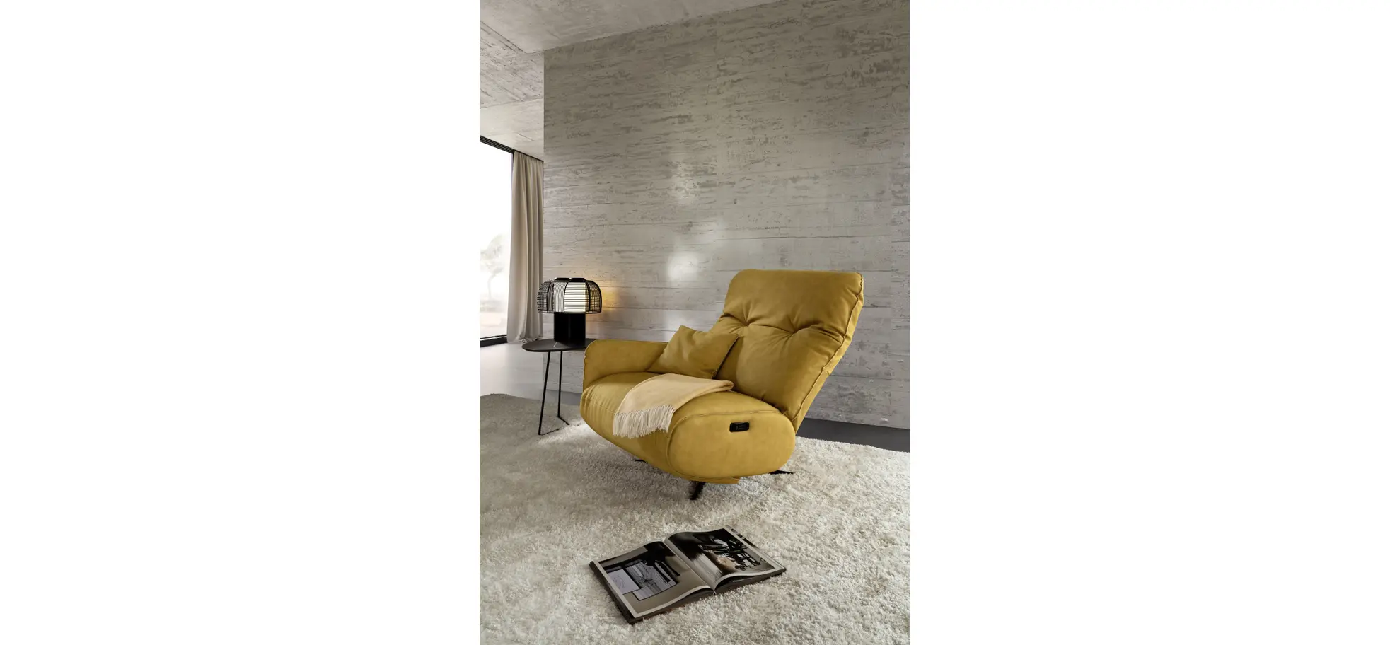 Loungesessel Lovere - Leder, Curry, Armlehne links