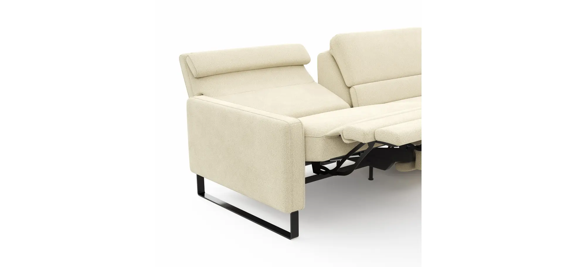 Ecksofa Valera - 3-Sitzer mit Longchair rechts inkl. Rückenlehne verstellbar und Relaxfunktion motorisch, Stoff, Natur