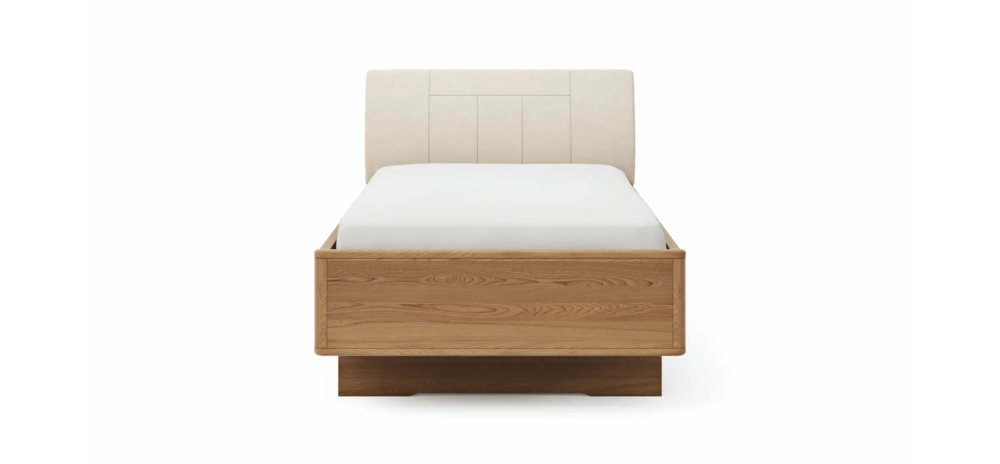 Bett Lenoso - Liegefläche ca. 100x200 cm, Eiche massiv, Kunstleder Champagner