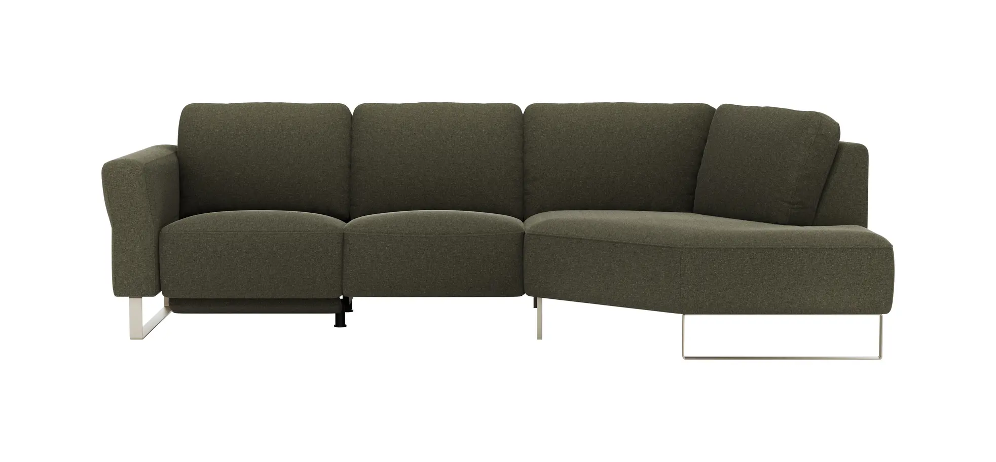 Ecksofa Leona - 2,5-Sitzer mit Ecke rechts inkl. Relaxfunktion motorisch, Stoff, Braungrün 1291427219