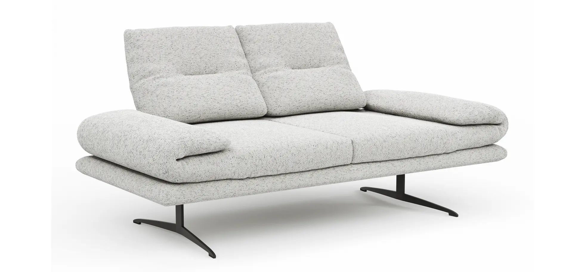 Sofa Lucero 2.0 - 2-Sitzer klein inkl. Drehsitz, Rollout-Armlehne und Sitztiefe verstellbar, Stoff, Offwhite