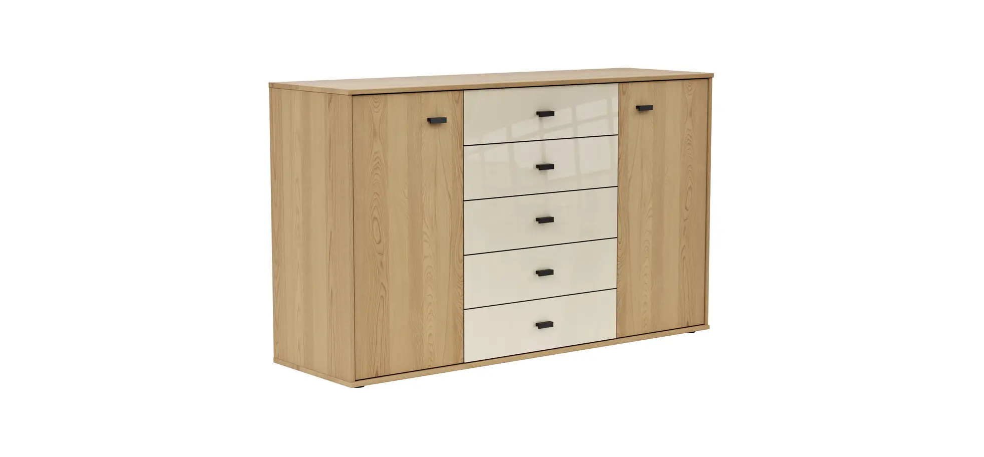 Kommode Lenoso - Eiche massiv, Glas Champagner 108639