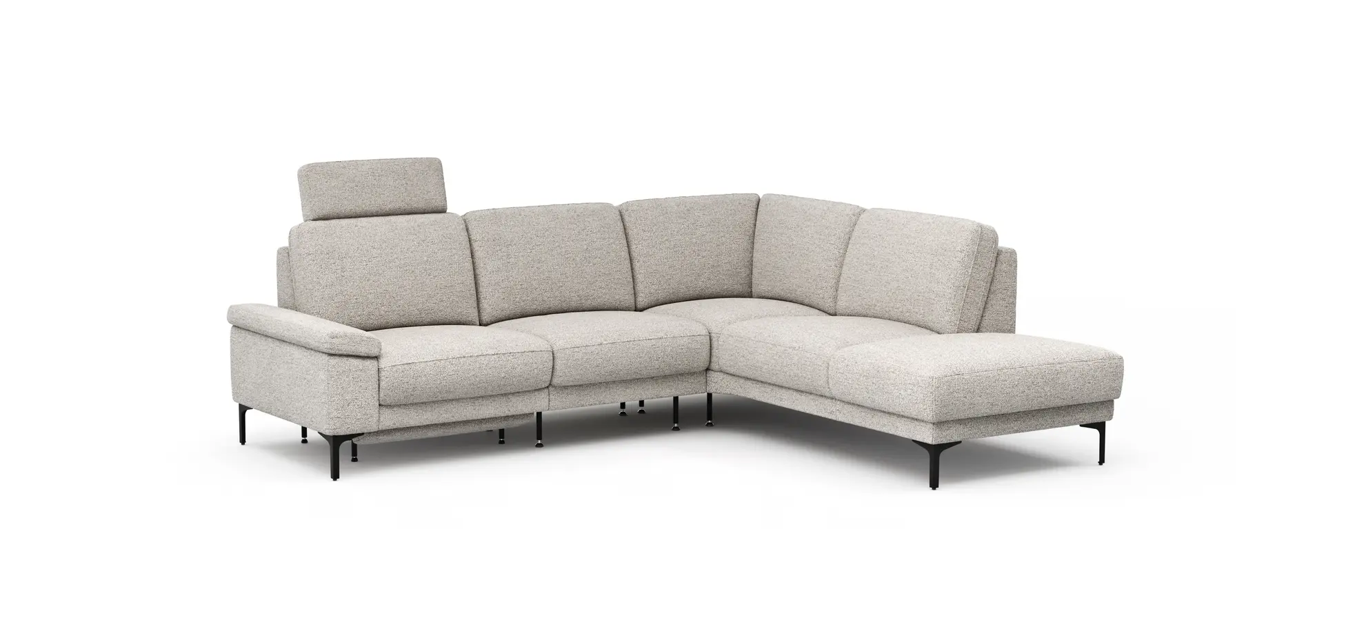 Ecksofa Matero - 2-Sitzer mit Ecke rechts inkl. Relaxfunktion motorisch und Sitzvorzug, Stoff, Hellgrau
