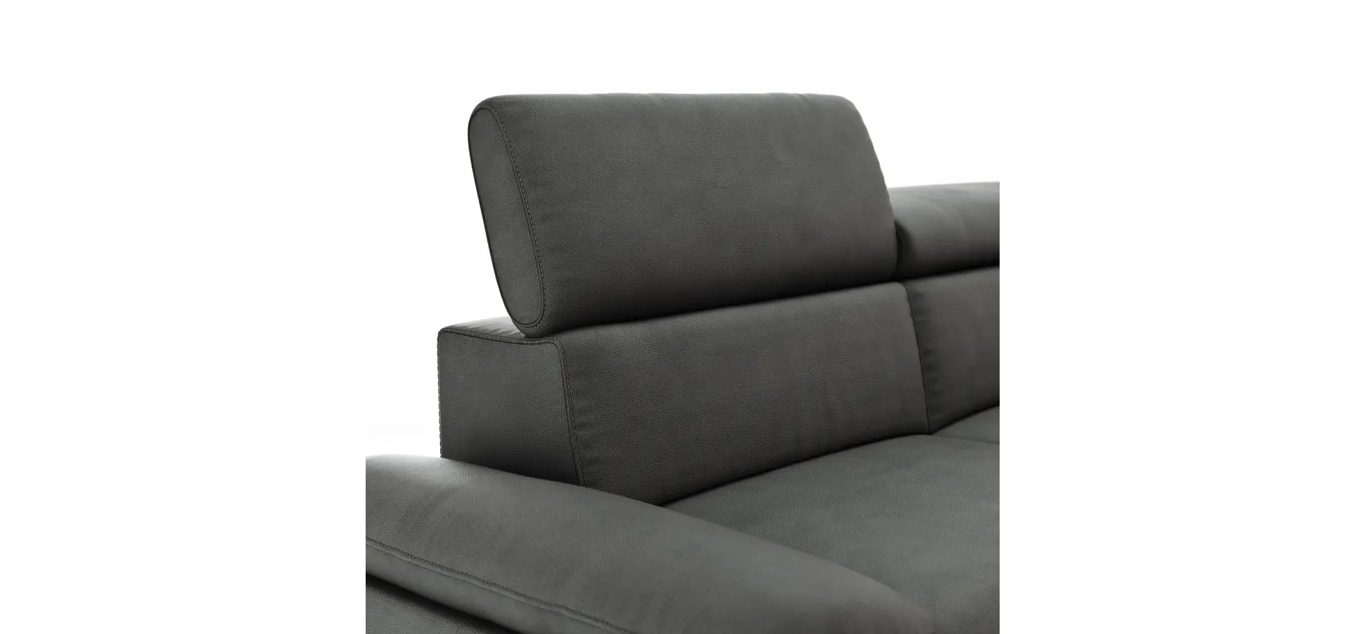 Ecksofa Felipa - 2,5-Sitzer mit Ecke rechts inkl. Kopfteil verstellbar, Leder, Grau