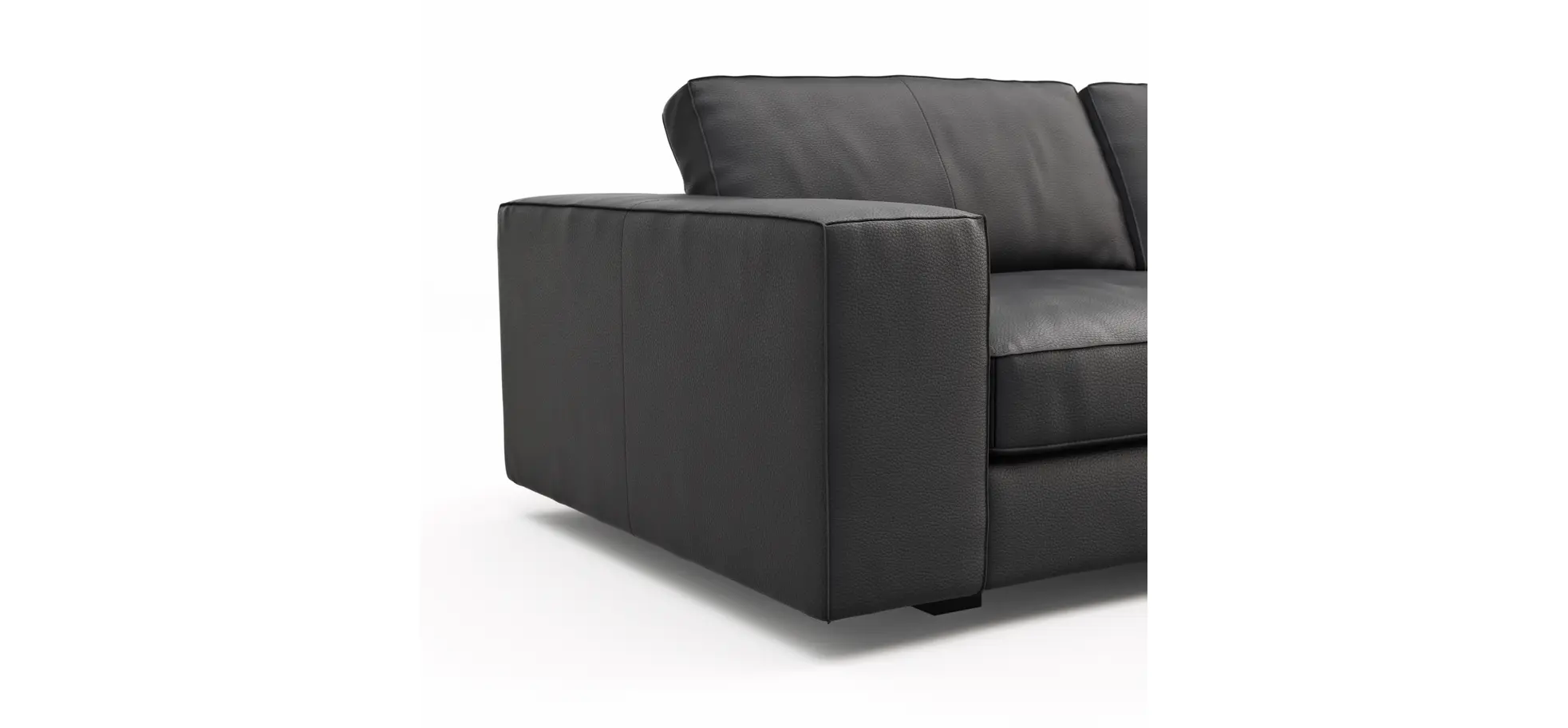 Sofa Aprino 1 - 3,5-Sitzer L, Dickleder, Schwarz, Armlehne Block breit