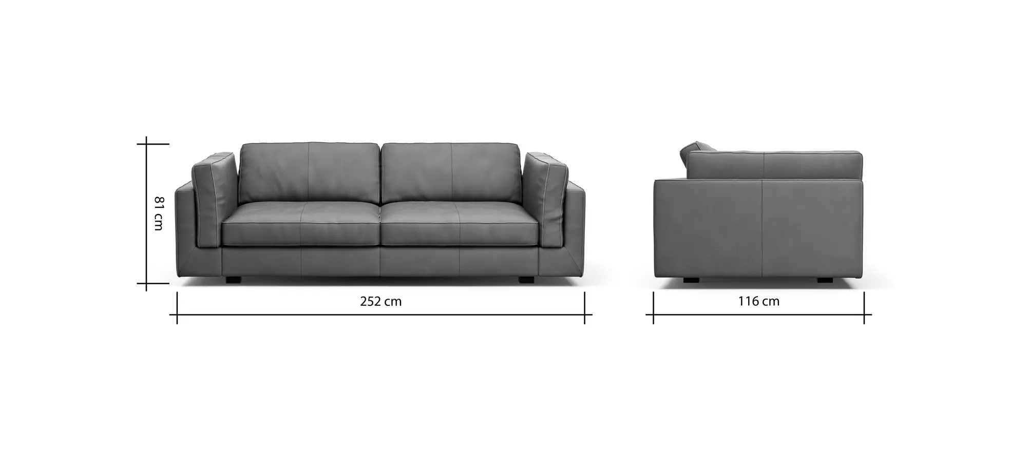 Sofa Aprino 3 - 3,5-Sitzer L, Dickleder, schwarz, Armlehne Kissen