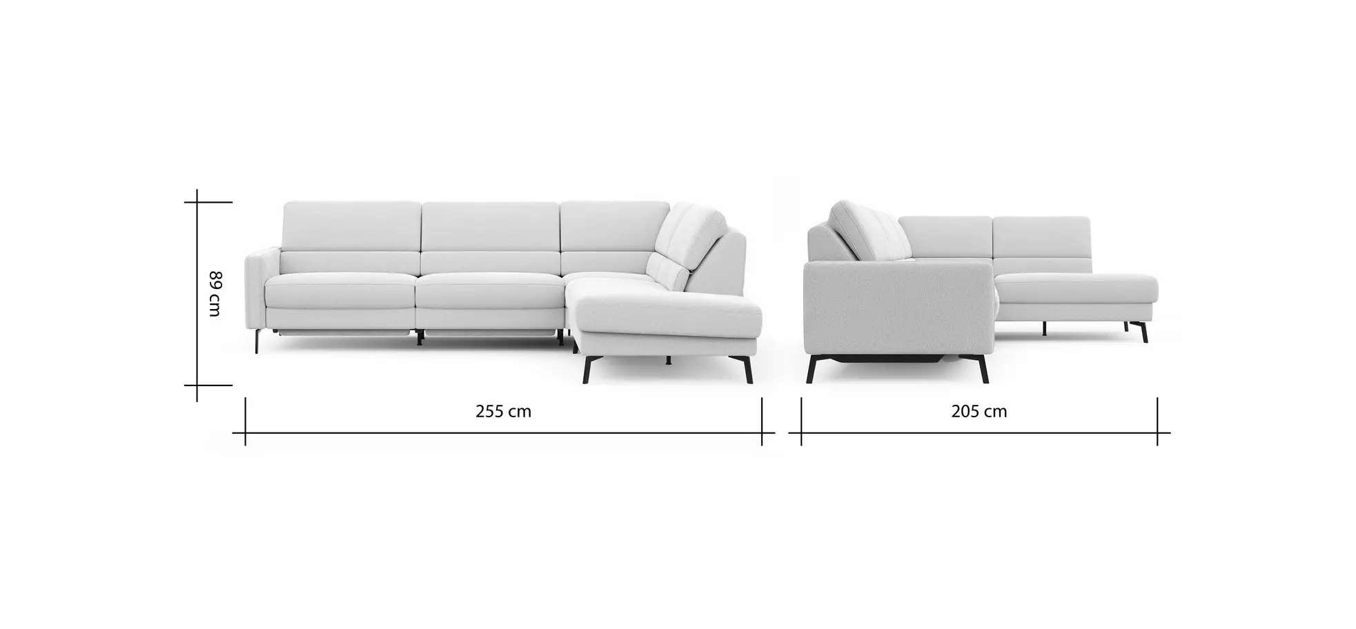 Ecksofa Valera - 3-Sitzer mit Ecke rechts inkl. Rückenlehne verstellbar und Relaxfunktion motorisch, Stoff, Natur