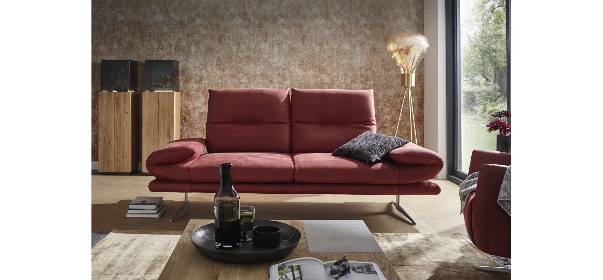 Sofa Lucero - 2,5-Sitzer inkl. Rückenlehne verstellbar, Leder, Weinrot
