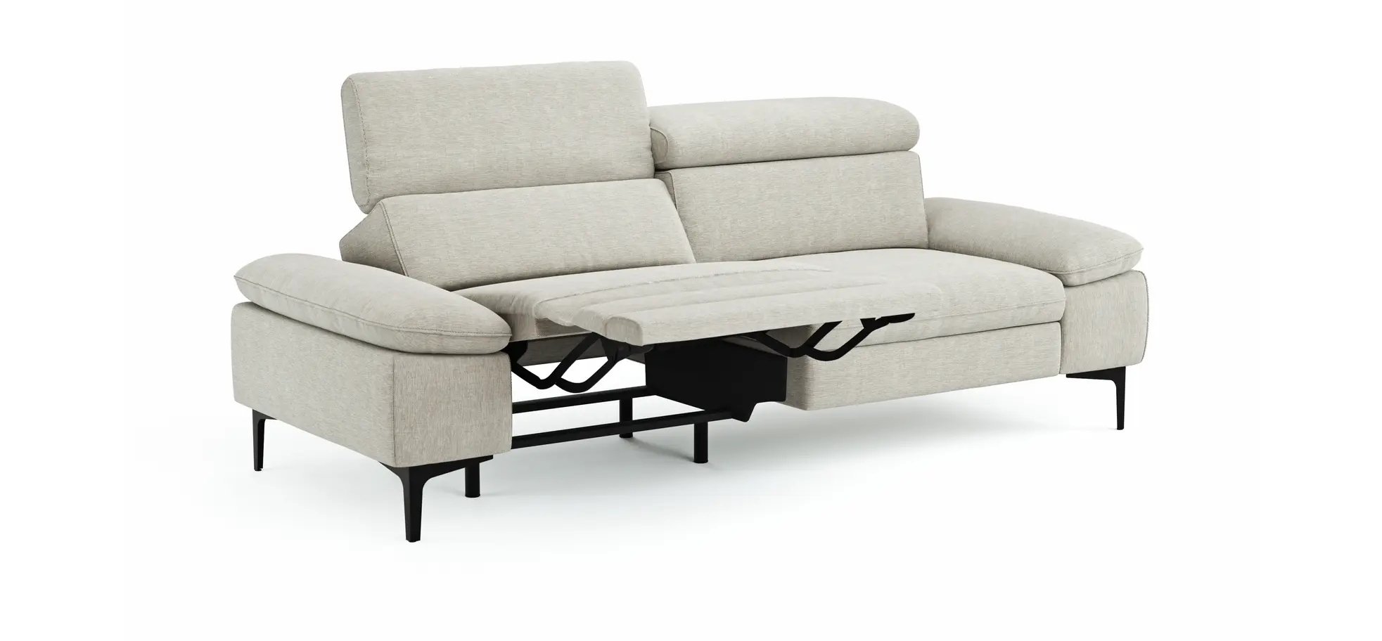 Sofa Felipa - 3-Sitzer inkl. Relaxfunktion (motorisch) und Kopfteil verstellbar, Stoff, Natur