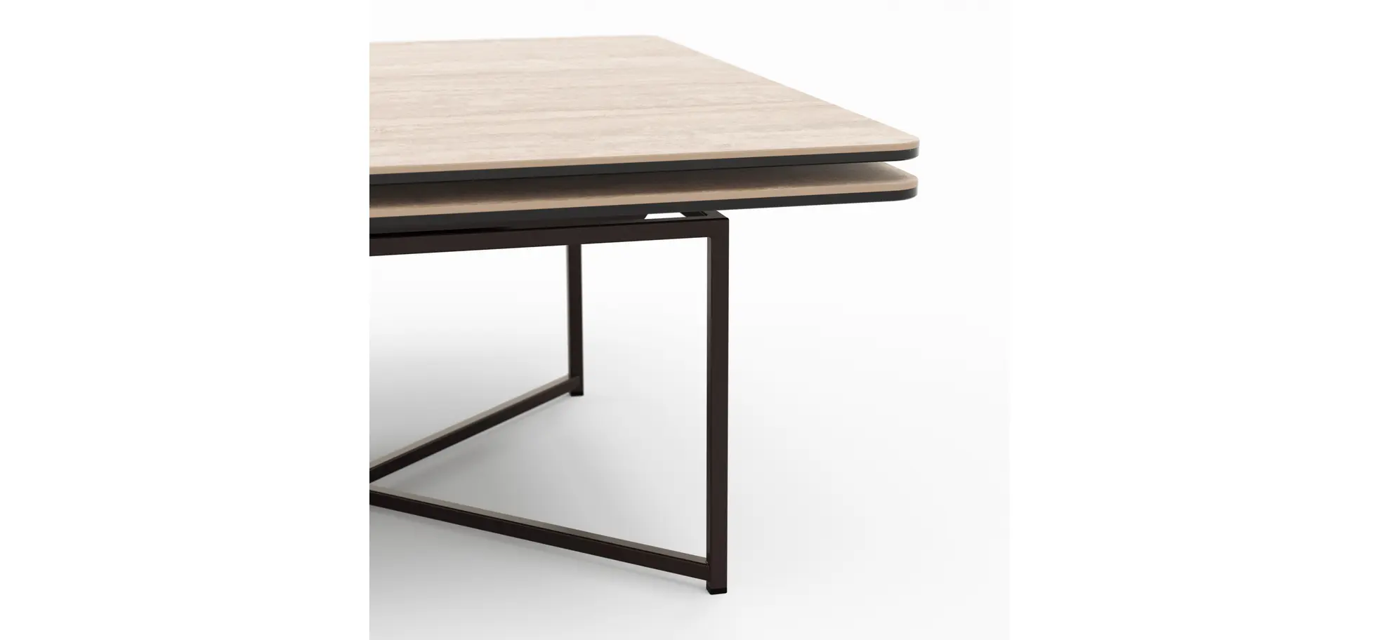 Couchtisch Cena - LB ca. 132x108 cm, Platten drehbar, Keramik, Travertin 