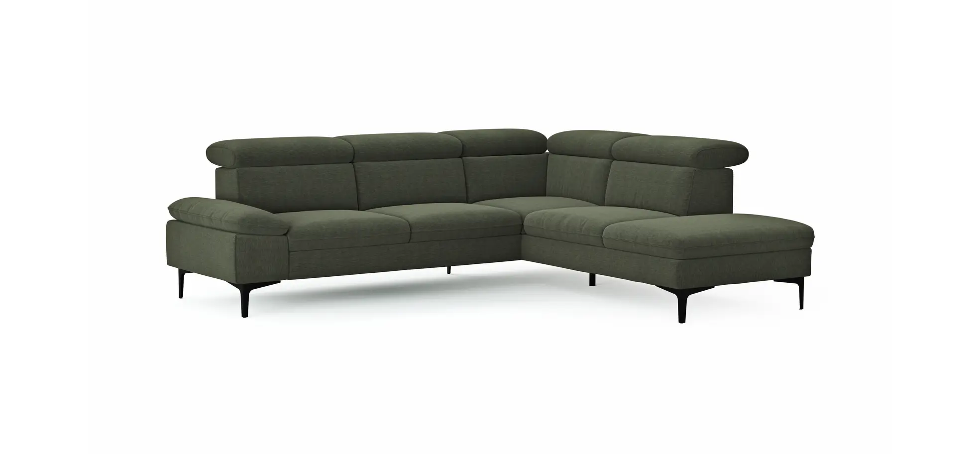 Ecksofa Felipa - 2,5-Sitzer mit Ecke rechts inkl. Kopfteil verstellbar, Stoff, Dunkelgrün