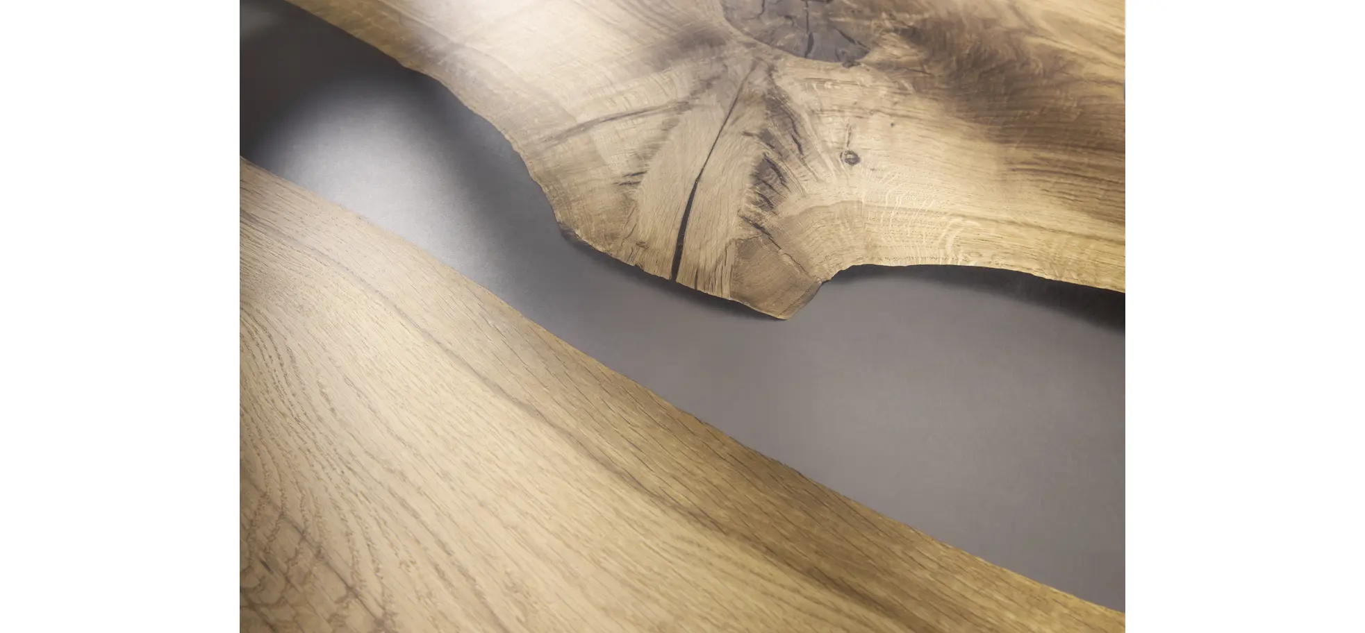 Esstisch Nera - LB ca. 220 x 110 cm, Asteiche massiv, Epoxy, Grau