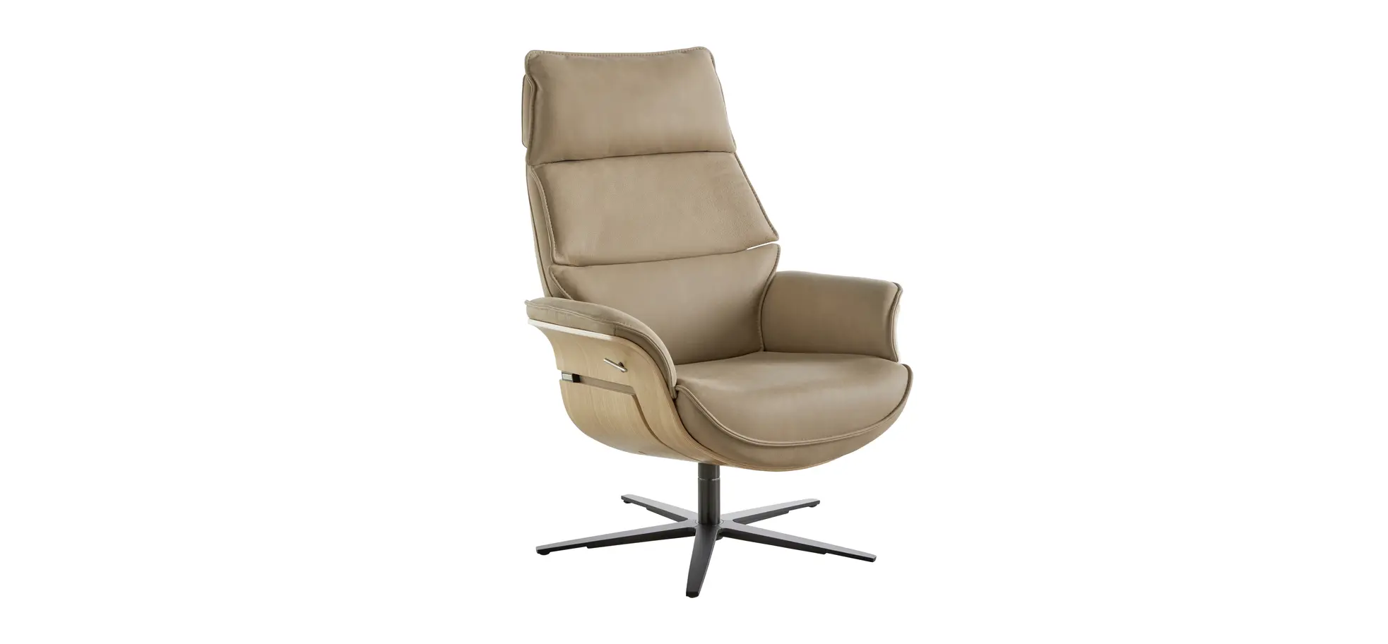 Relaxsessel Perano - Drehbar, Wildeiche hell, Leder, Beige 3028712