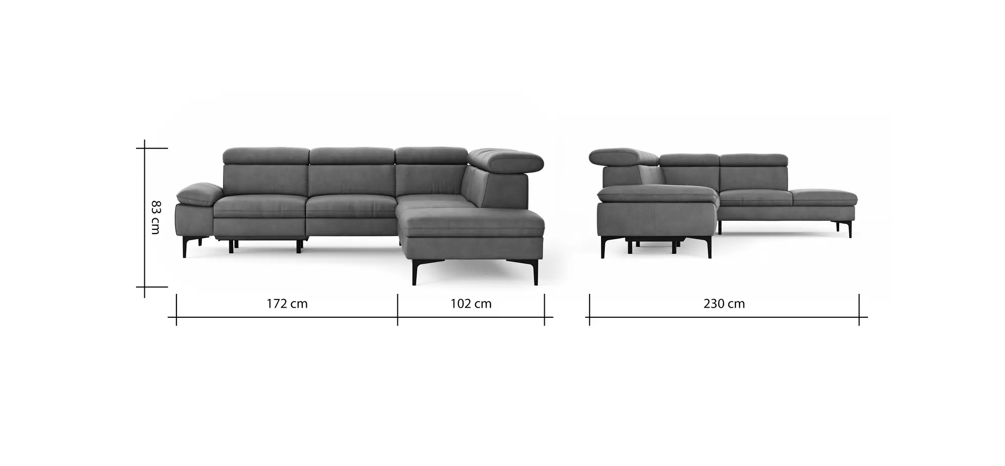 Ecksofa Felipa - 2,5-Sitzer mit Ecke rechts inkl. Armlehne verstellbar und Rückenlehne/Sitztiefe verstellbar (motorisch), Leder, Cognac