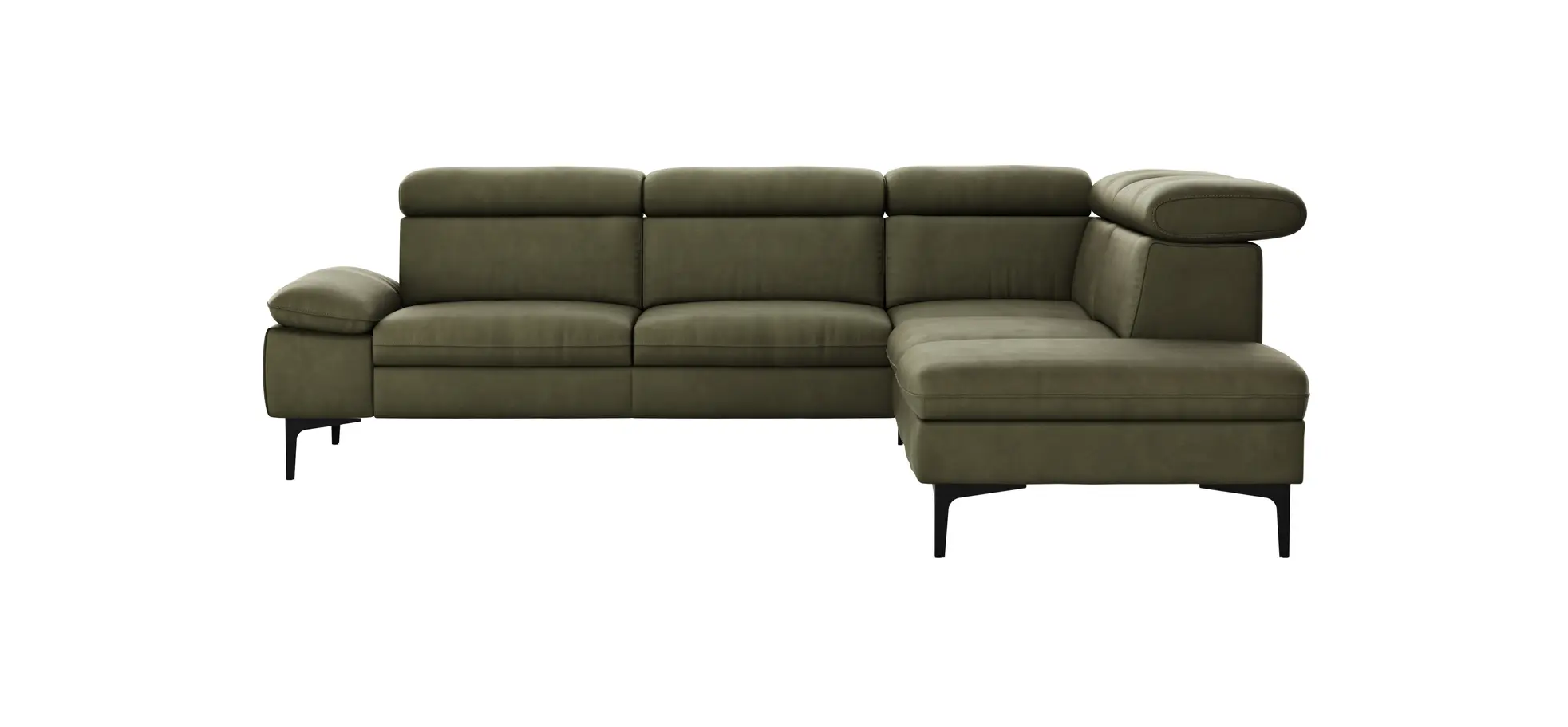Ecksofa Felipa - 2,5-Sitzer mit Ecke rechts inkl. Kopfteil verstellbar, Leder, Olive