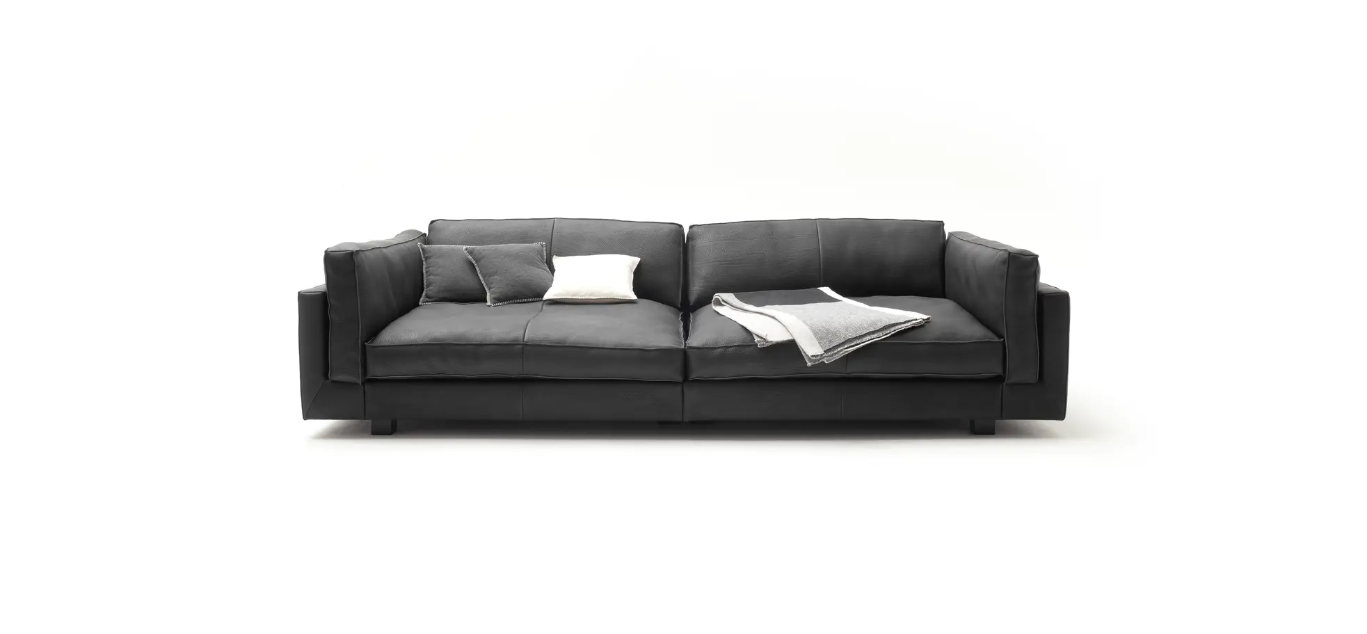 Sofa Aprino 3 - 4-Sitzer XXL, Dickleder, schwarz, Armlehne Kissen