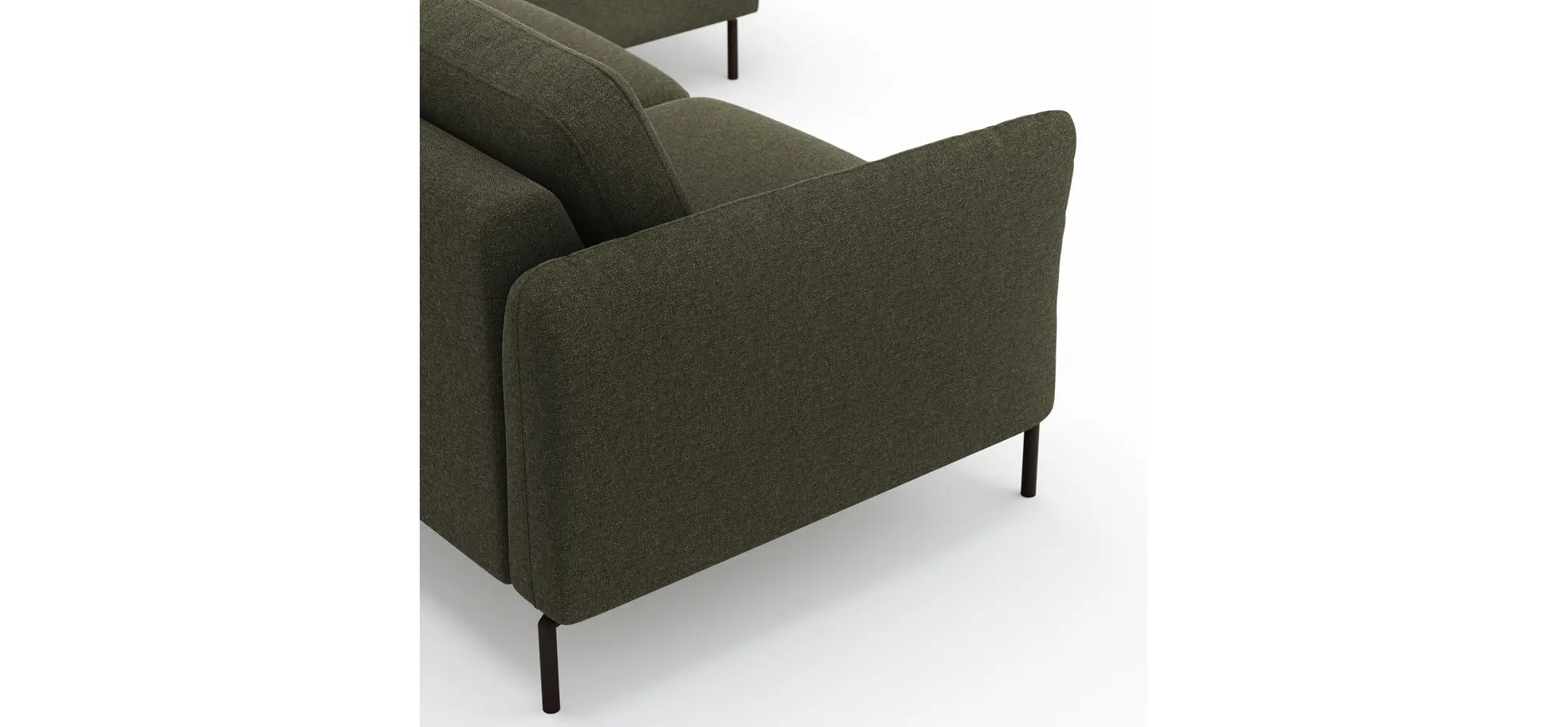 Ecksofa Leona - 3-Sitzer mit Longchair rechts inkl. Sitzvorzug motorisch, Stoff, Braungrün