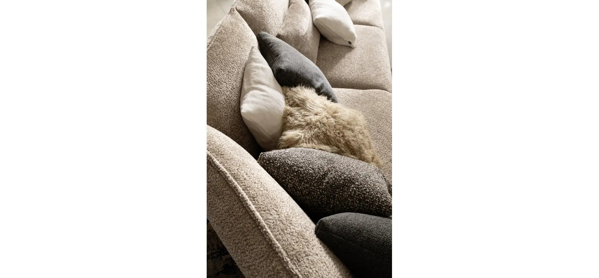 Trapezsofa Motone - Ecke links mit 2-Sitzer, Stoff, Beige