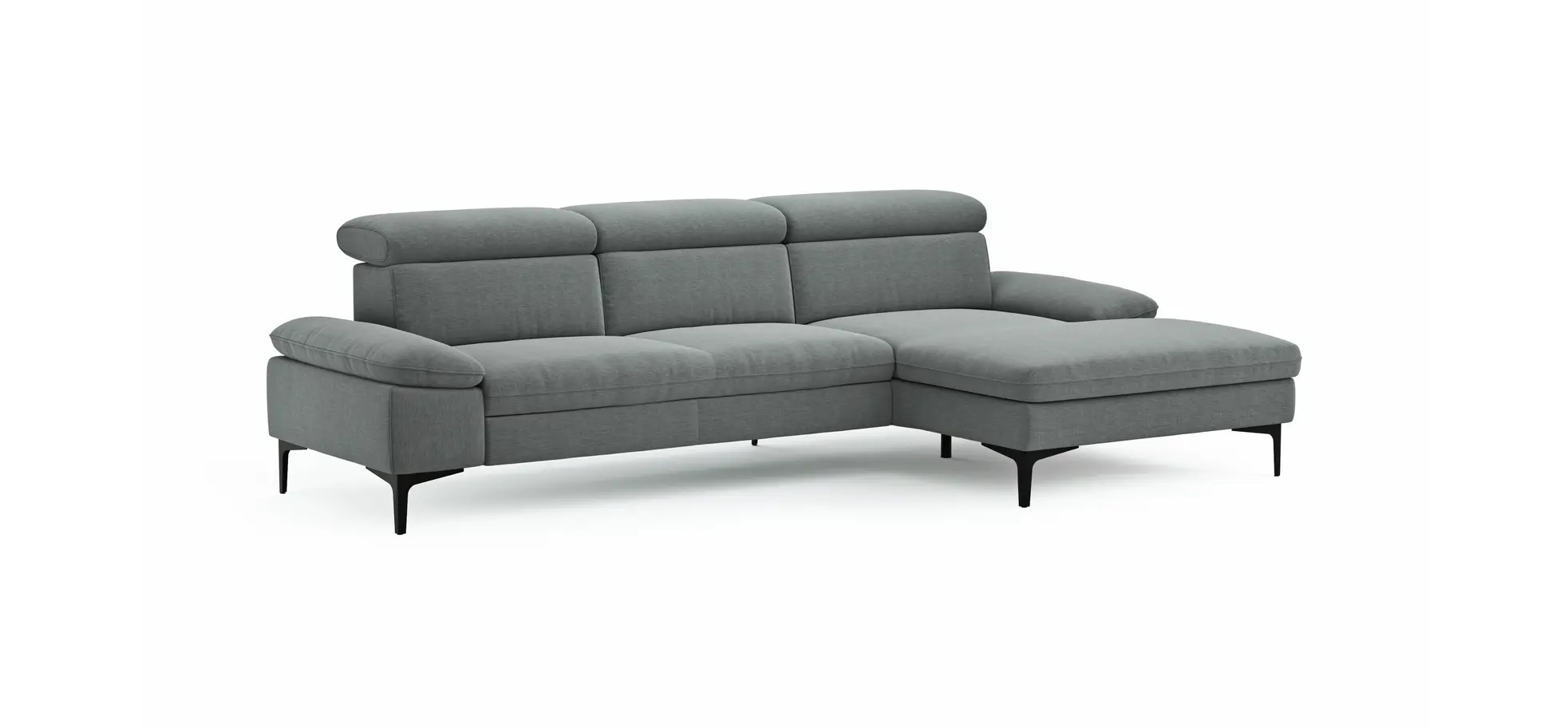 Ecksofa Felipa - 2,5-Sitzer mit Longchair rechts inkl. Kopfteil verstellbar, Stoff, Grau
