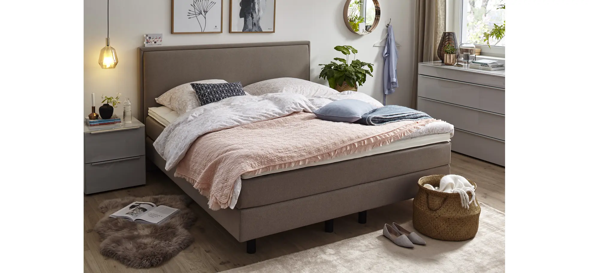 Boxspringbett Valencia - Liegefläche ca. 160x200 cm, Stoff, Mauve