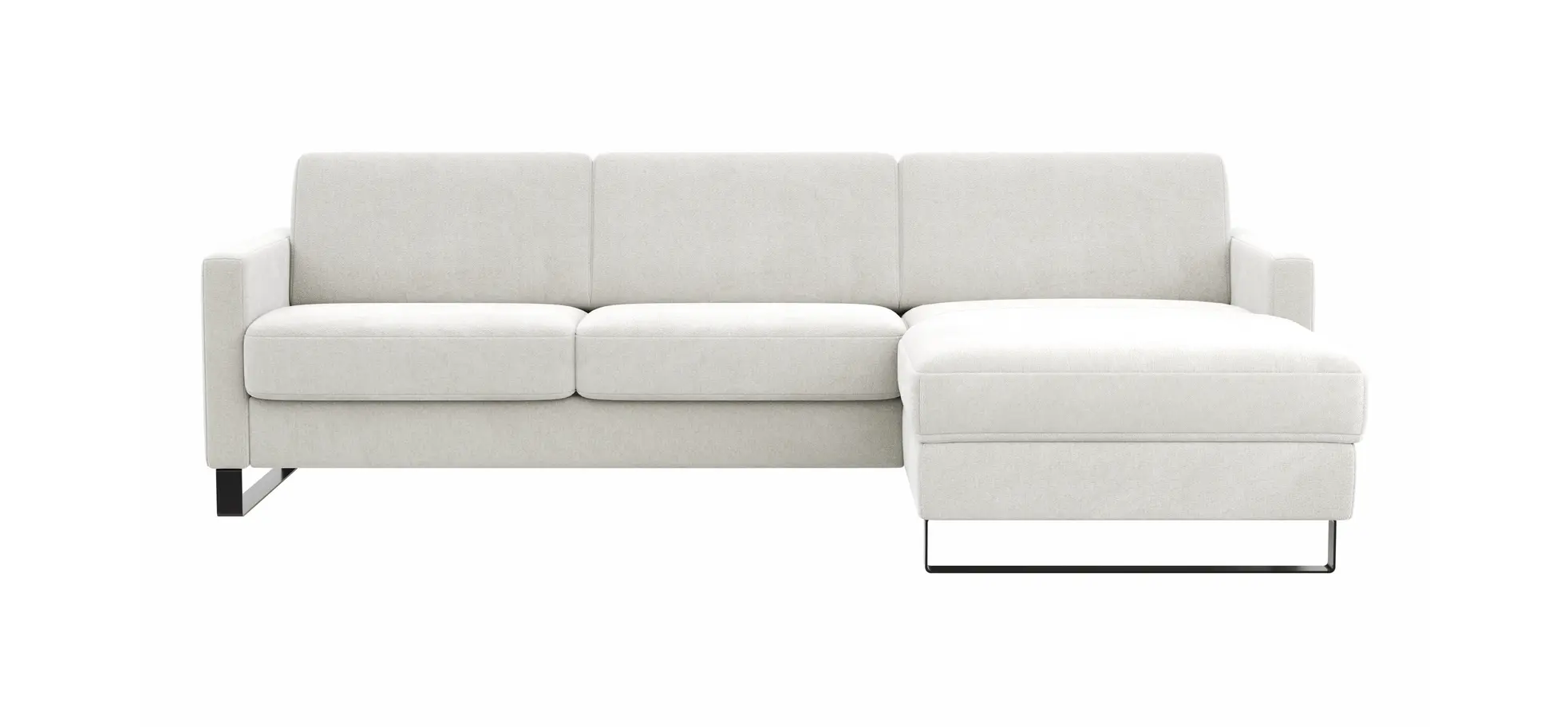Schlafsofa Laredo - 2-Sitzer mit Longchair rechts inkl. Schlaffunktion mit Bettkasten, Stoff, Offwhite 1291427793