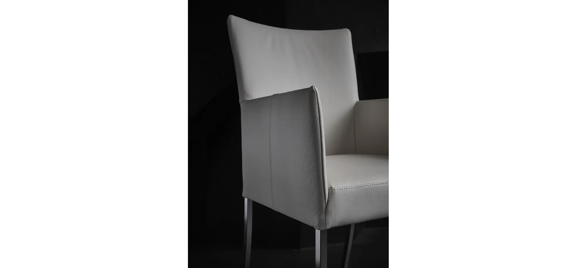 Armlehnstuhl Penthouse - Leder, Weiß, 4 Fuß, Edelstahl