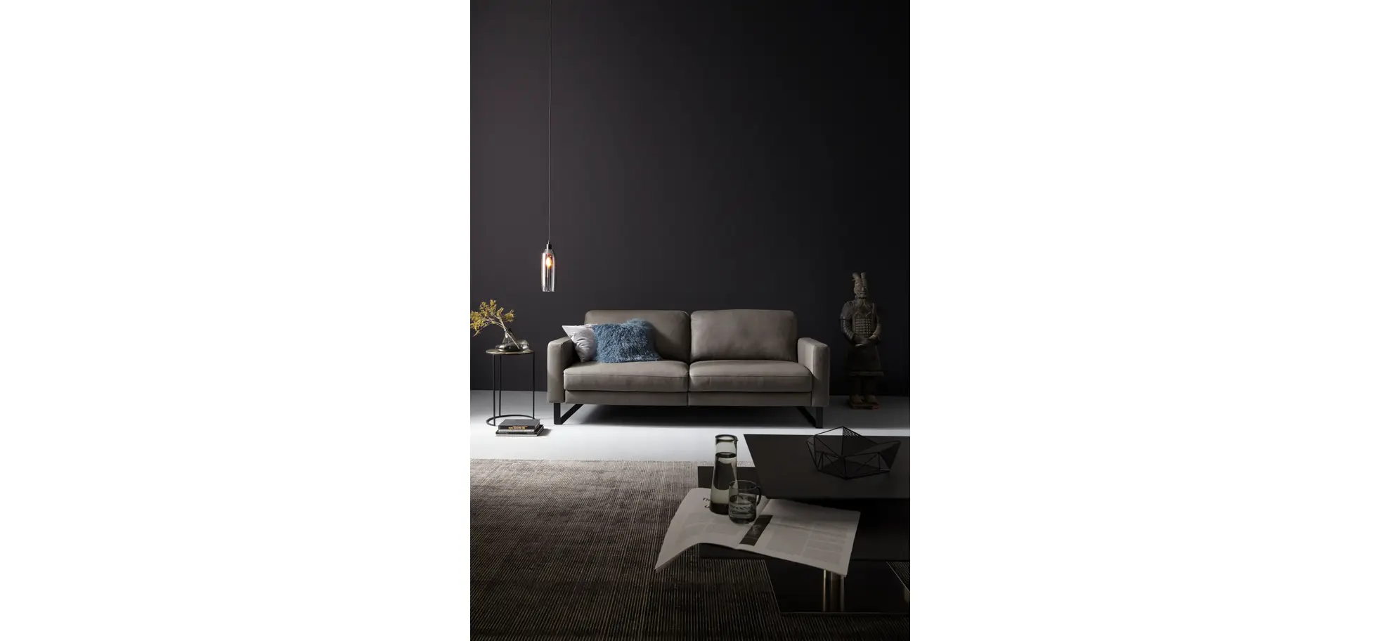 Sofa Enna - 3-Sitzer, Leder, Grau