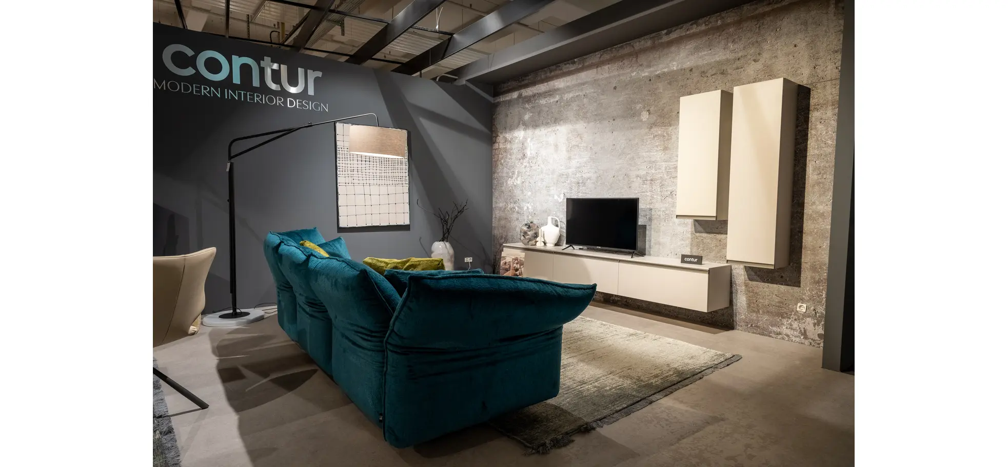 Wohnwand Venzone - B ca. 320 cm, Lack, Hellgrau