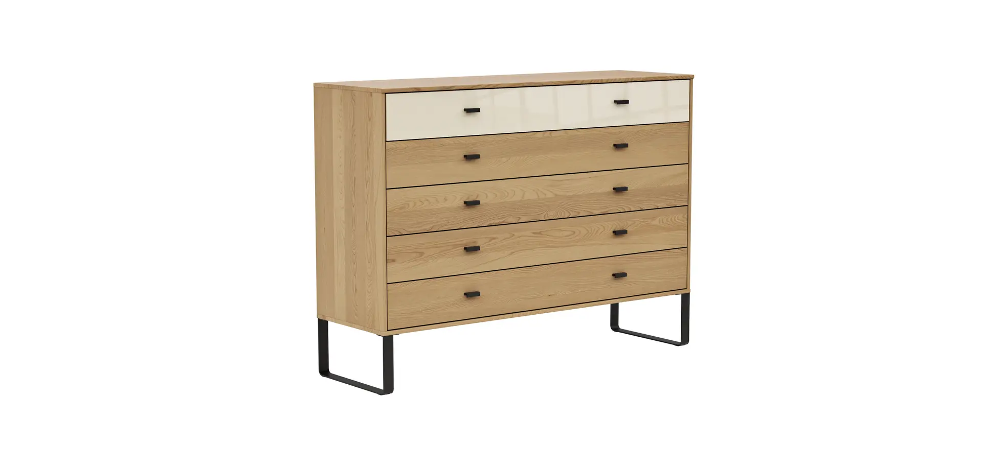 Kommode Lenoso - Eiche massiv, Glas Champagner 1061067