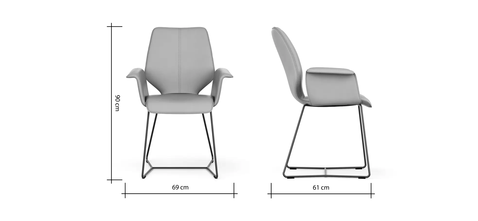 Armlehnstuhl Penthouse - Leder, Graubraun, Kufen, Anthrazit