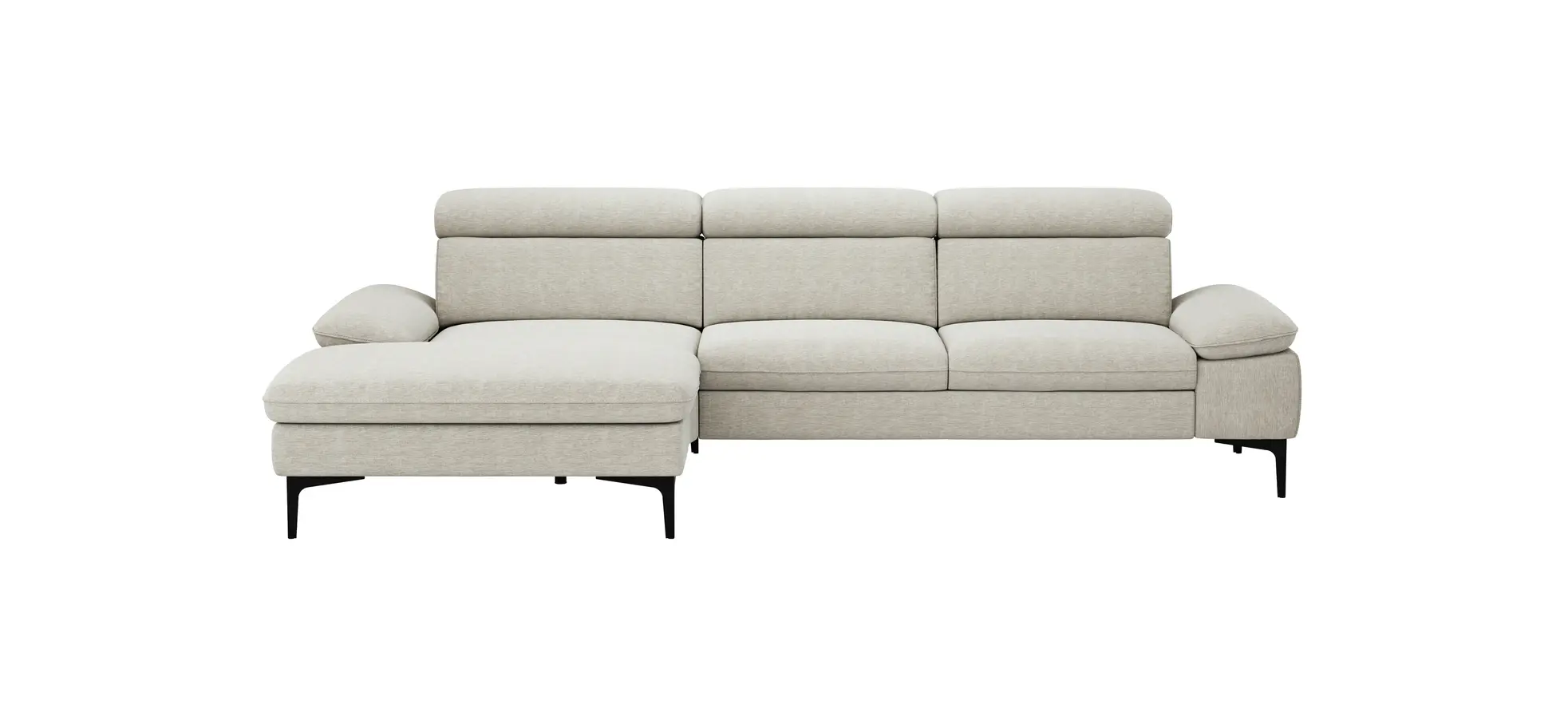 Ecksofa Felipa - Longchair links mit 2,5-Sitzer inkl. Kopfteil verstellbar, Stoff, Natur