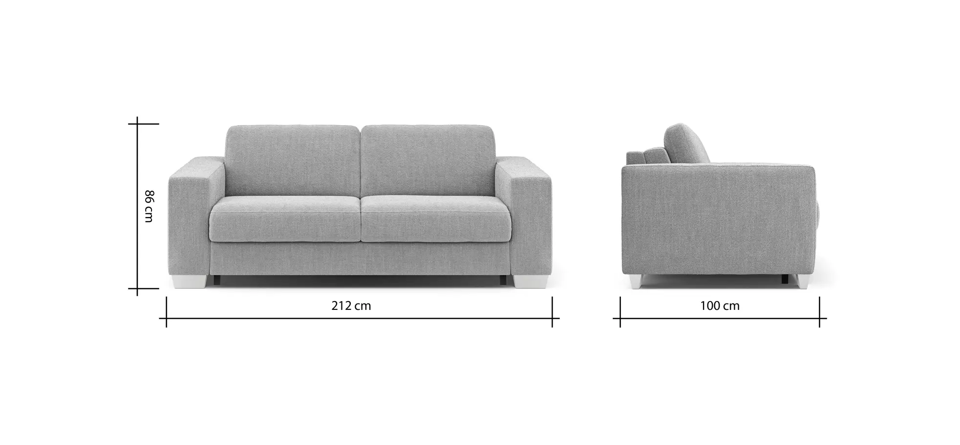 Sofa Nuoro - 2,5-Sitzer inkl. Schlaffunktion, Armlehne breit, Stoff, Grau