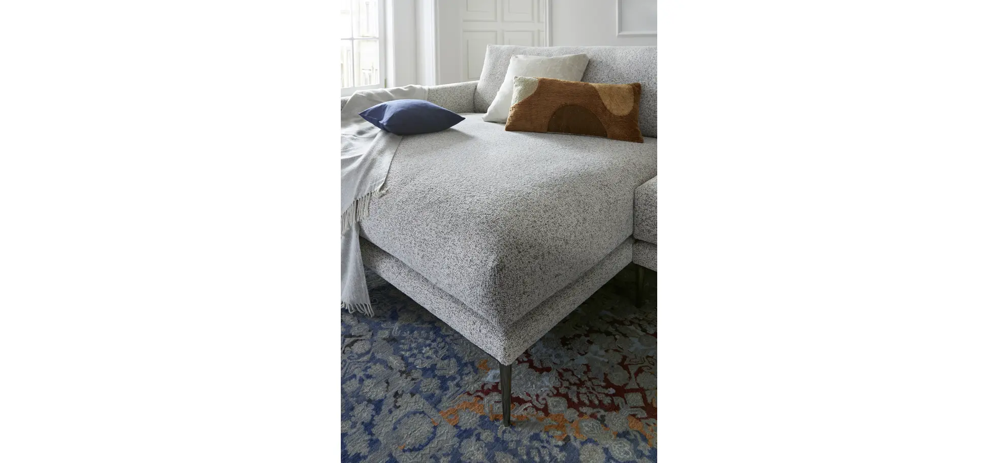 Ecksofa Cuneo Klassik - Longchair links, 2-Sitzer, Stoff, Hellgrau