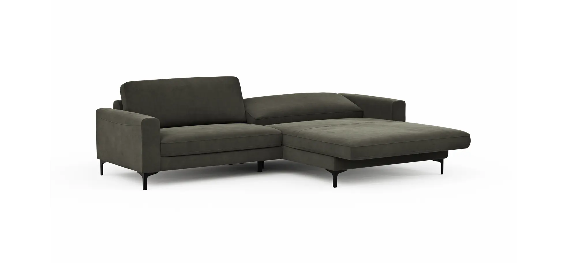 Ecksofa Oviedo - 1,5-Sitzer mit Longchair rechts inkl. Relaxfunktion (motorisch), Stoff, Braungrün
